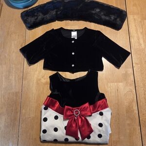 Three Piece Youngland Black Velvet and Red Bow Kids Costume 4T
